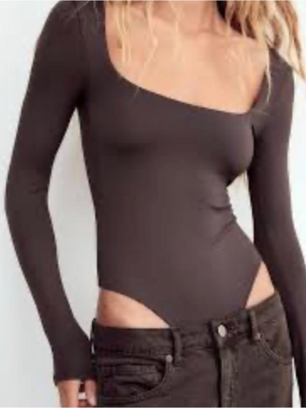 Zara Long-Sleeve Bodysuit in Dark Brown